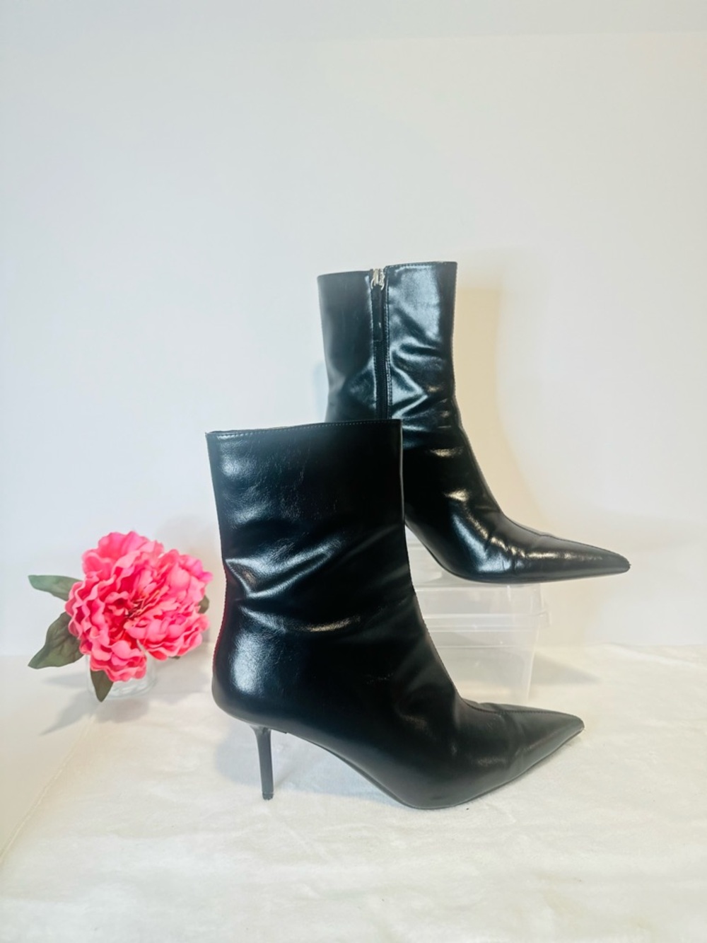 Zara Supple Leather Austere Pointed-Toe Stiletto Ankle Boots -Business Baddie!